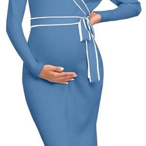 Blue Maternity Sweater Wrap Dress